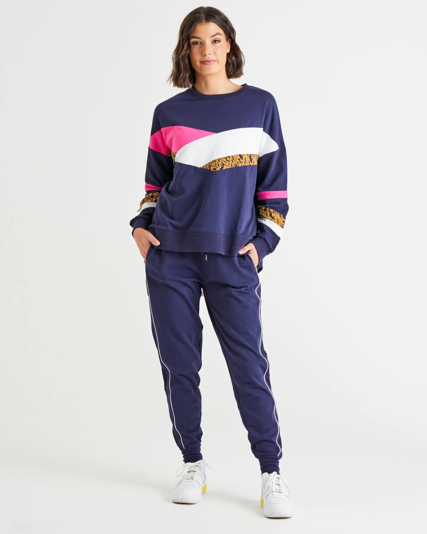 Addie Mid-High Rise Tapered Cuff Hem Jogger - Blue
