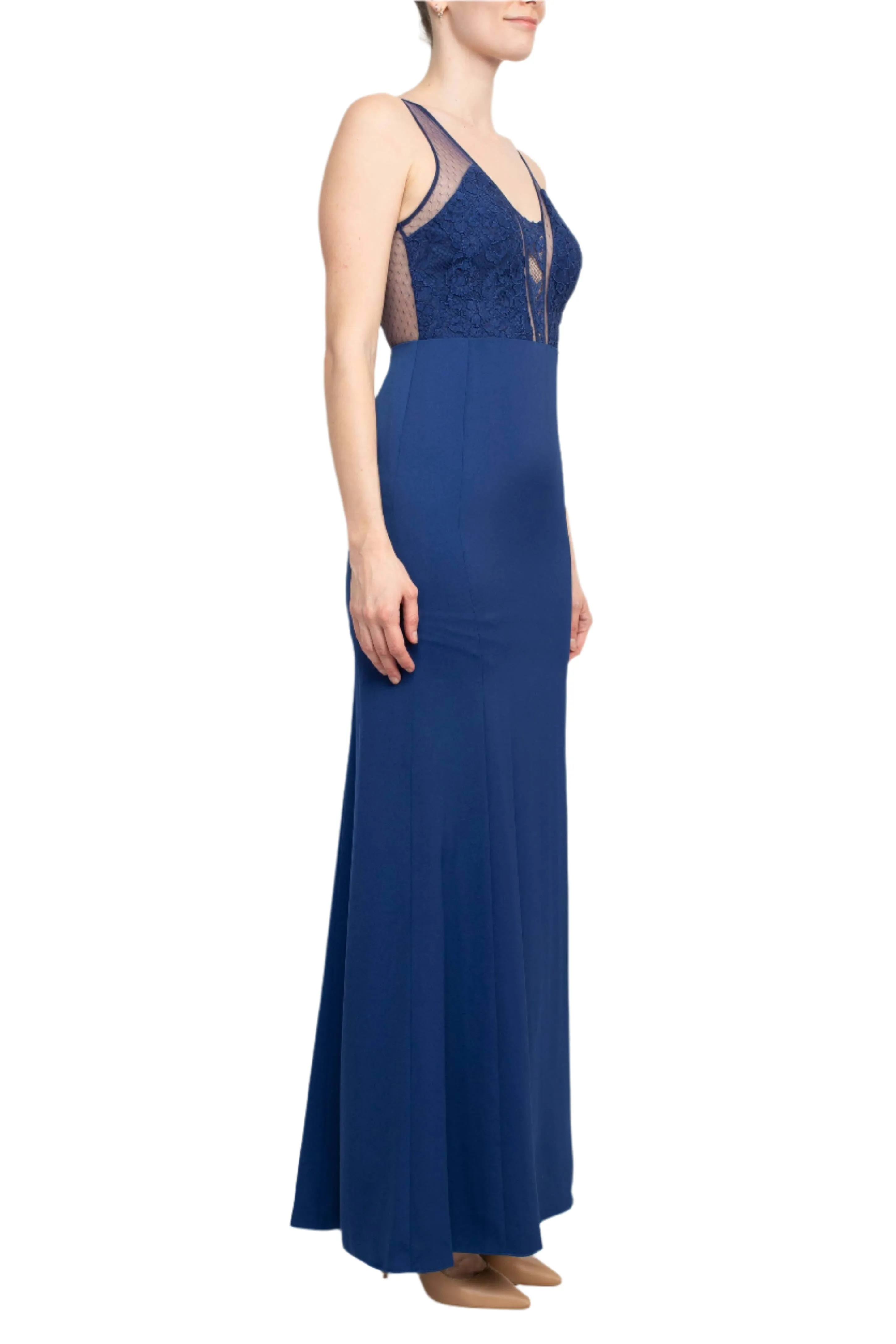 Aidan by Aidan Mattox V-Neck Sleeveless Zipper Back Illusion Floral Embroidered Taffeta Gown