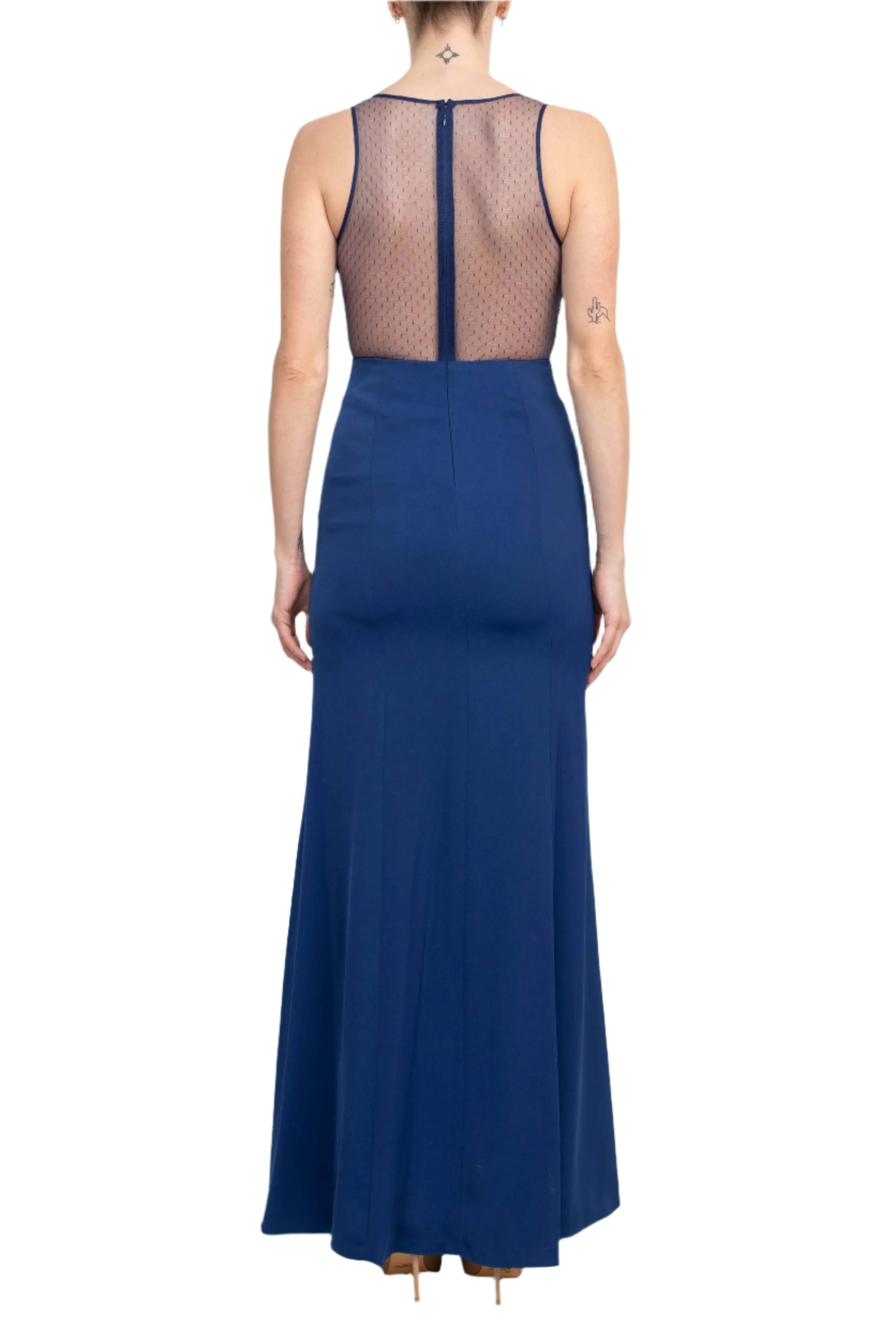 Aidan by Aidan Mattox V-Neck Sleeveless Zipper Back Illusion Floral Embroidered Taffeta Gown