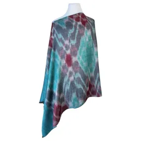 Bitra Bottle Blue Ikat Pashmina Shawl One of a Kind