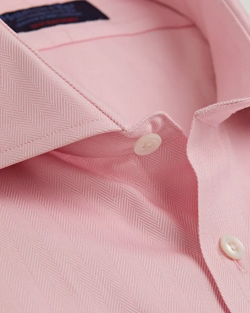 Contemporary Fit, Cutaway Collar, Two Button Cuff in Pink Herringbone