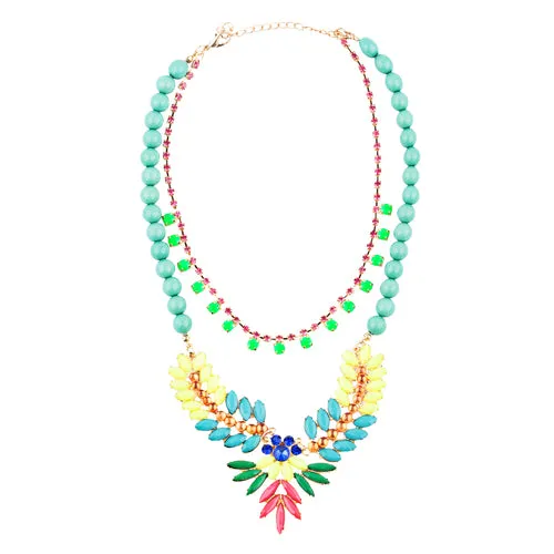 Floral Flower Beautiful Crystal Rhinestone Statement Jewelry Necklace Green