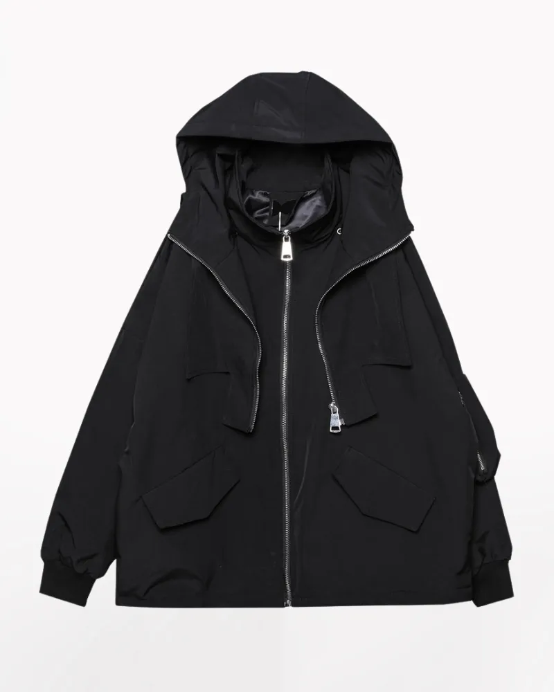 Functional Fake Two-Piece Loose Hooded Jacket