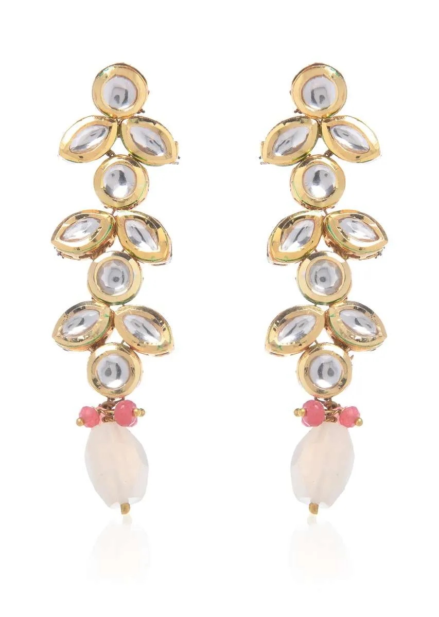 Gold Plated Earrings Handcrafted With Kundan And Dangling Pink Stone  By Paisley Pop