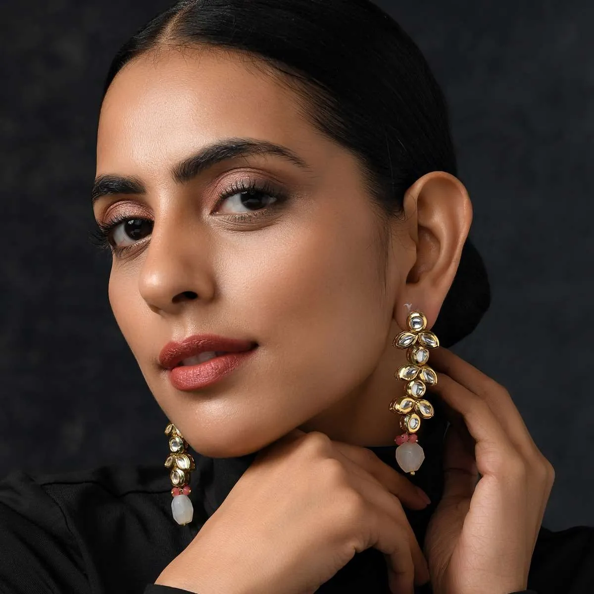 Gold Plated Earrings Handcrafted With Kundan And Dangling Pink Stone  By Paisley Pop