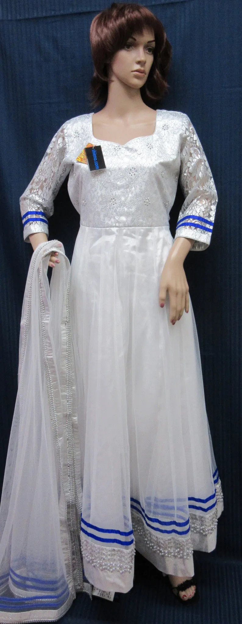 Gown 7808 White Silver Net Medium Size Trousseau Wedding Evening Wear