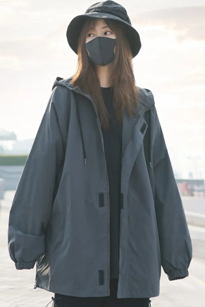 Gray Japanese Functional Thin Jacket Loose Cargo Neutral Style