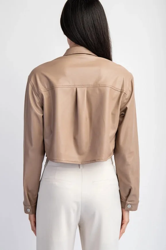 Long Sleeve Faux Leather Crop Jacket MOCHA