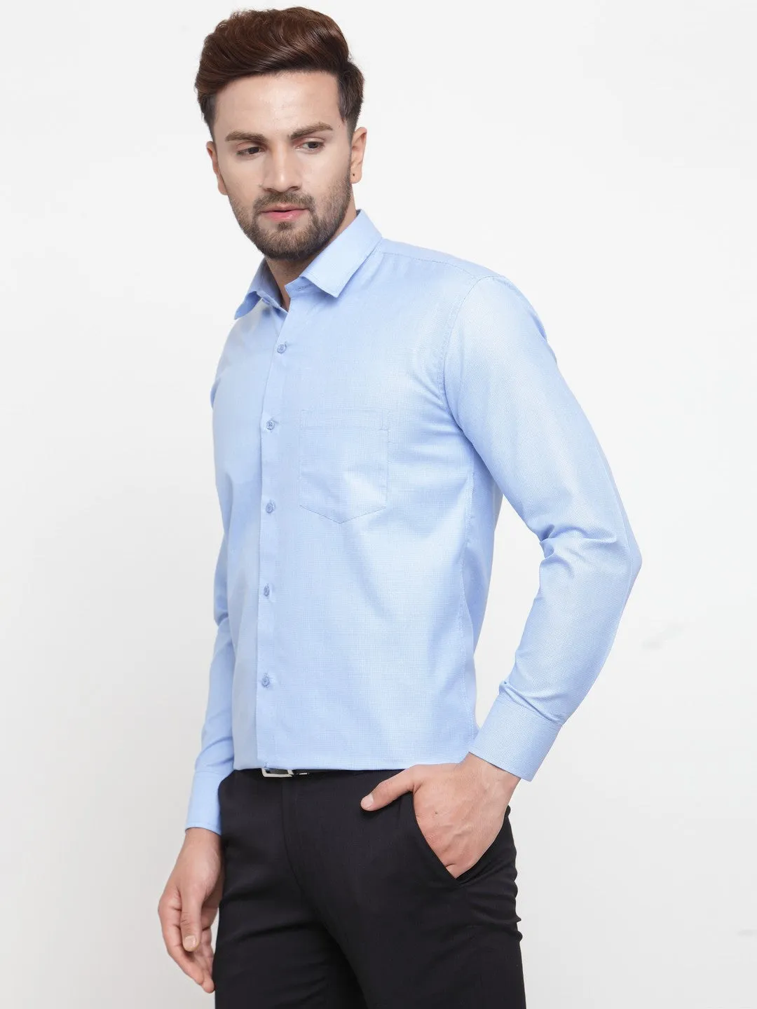 Men's Blue Cotton Geometric Formal Shirts ( SF 434Blue ) - Jainish