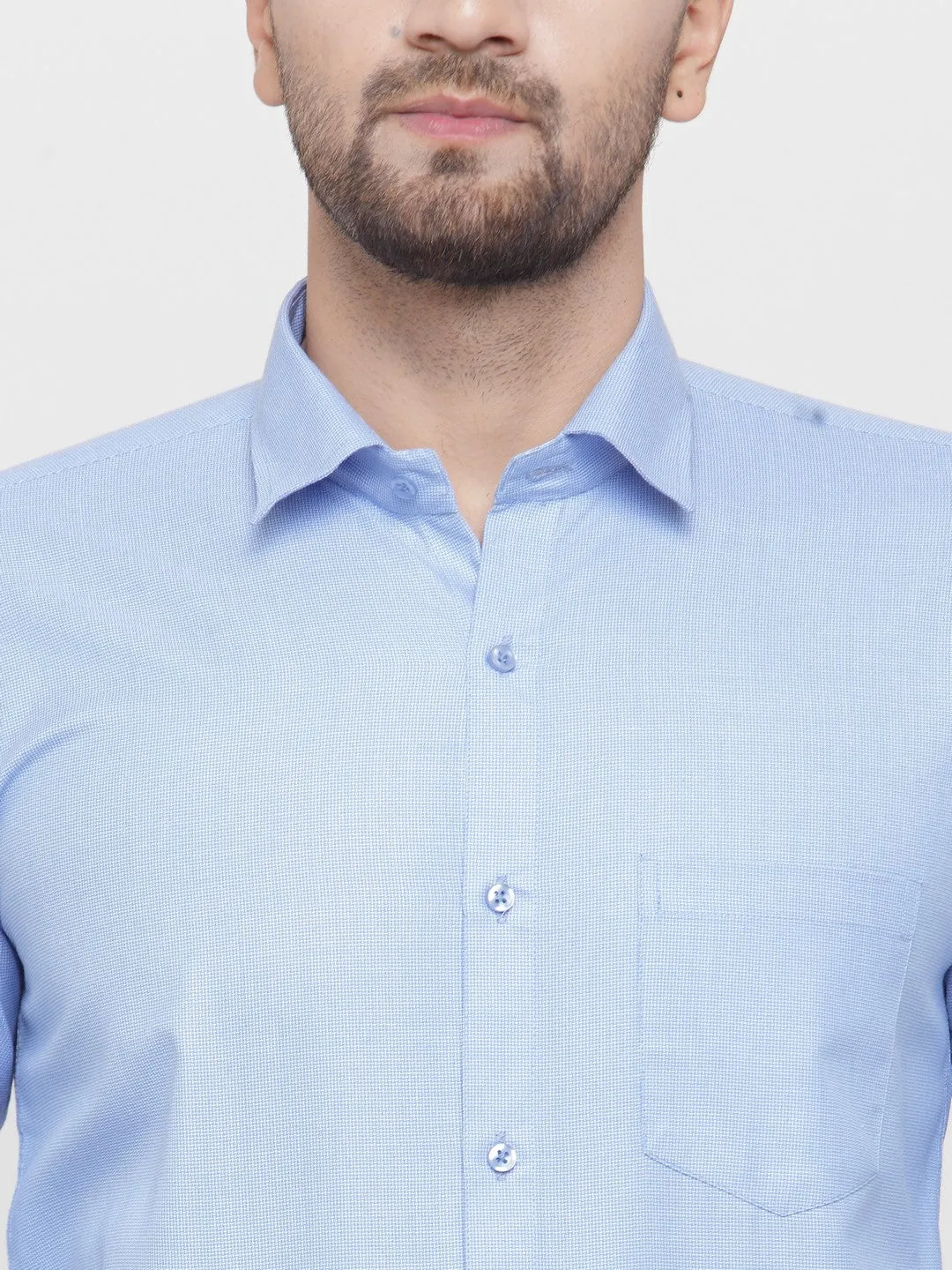 Men's Blue Cotton Geometric Formal Shirts ( SF 434Blue ) - Jainish