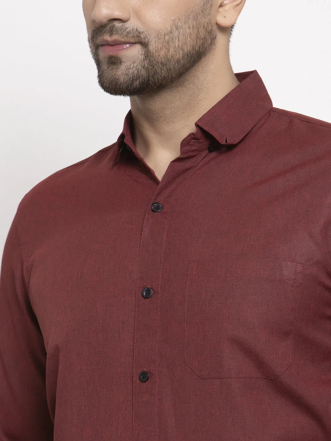 Men's Maroon Cotton Solid Button Down Formal Shirts ( SF 734Maroon ) - Jainish