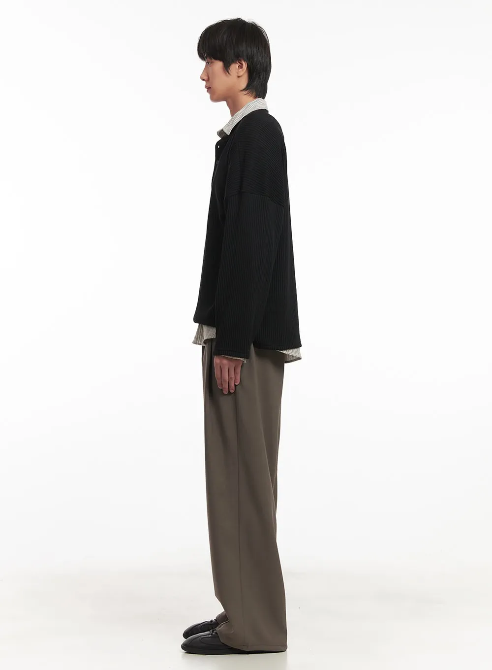 Men's Ribbed Buttoned Long-Sleeve Shirt IA510