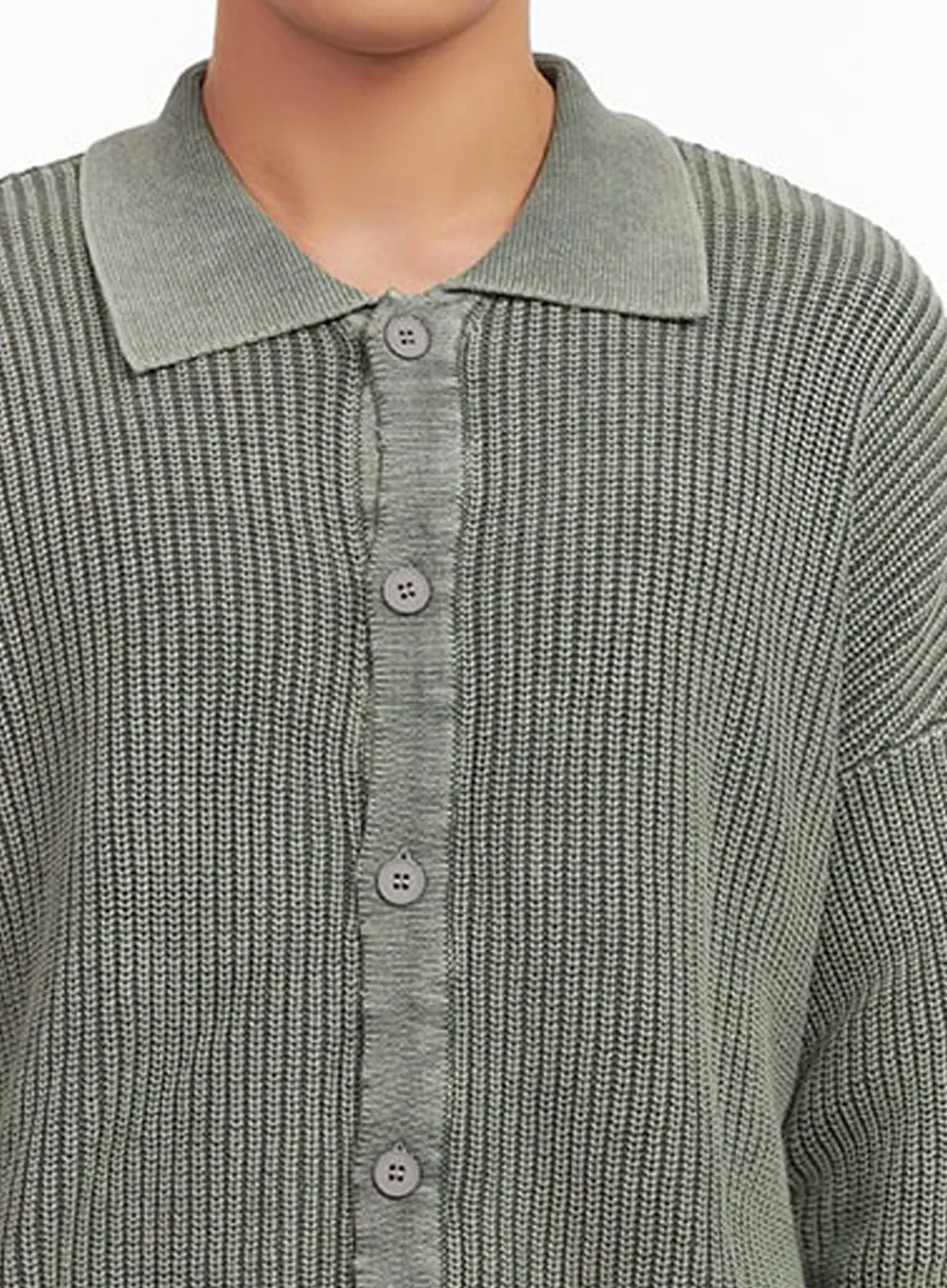 Men's Ribbed Washed Buttoned Collar Cardigan IF517