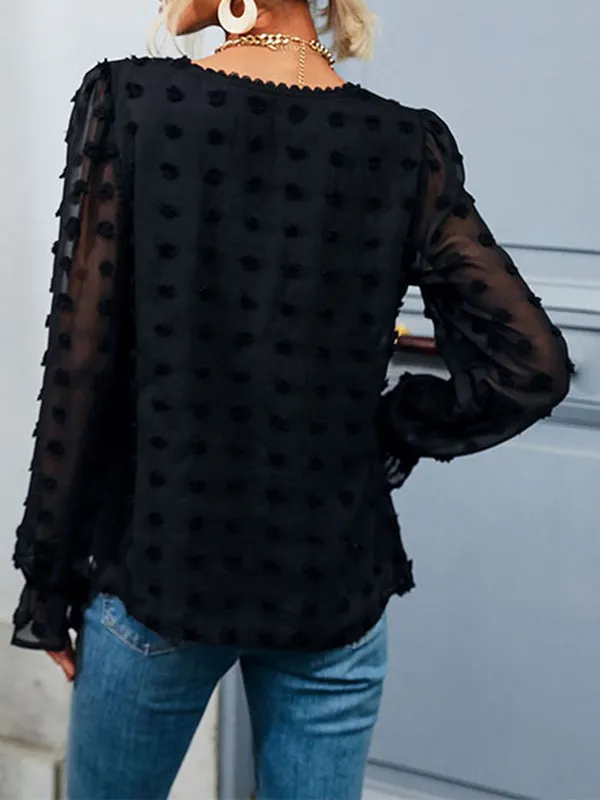 Momnfancy Black Falbala Polka Dot Grenadine Chiffon Daily Fashion Modern Chic Maternity Blouse