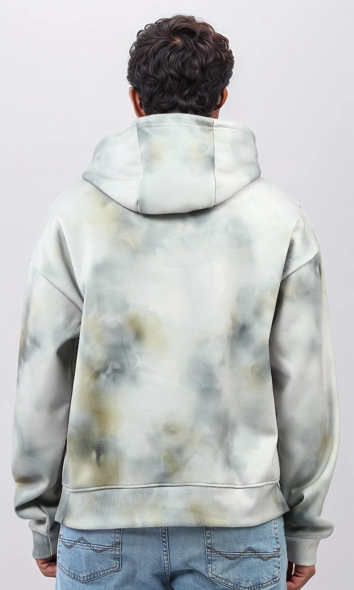 o197318 - Tie Dye Slip On Comfy Winter Hoodie - Beige & Black