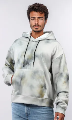 o197318 - Tie Dye Slip On Comfy Winter Hoodie - Beige & Black