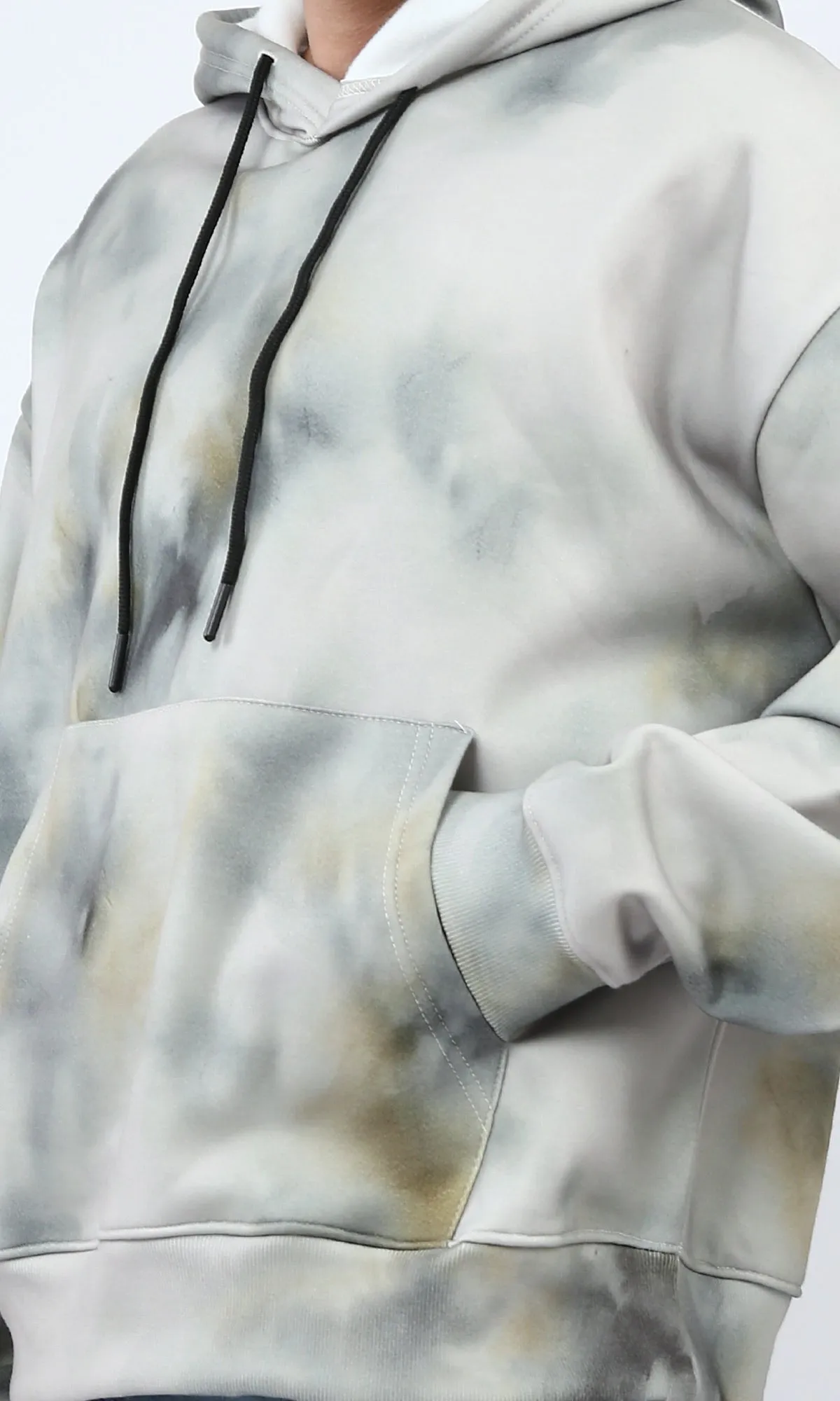 o197318 - Tie Dye Slip On Comfy Winter Hoodie - Beige & Black