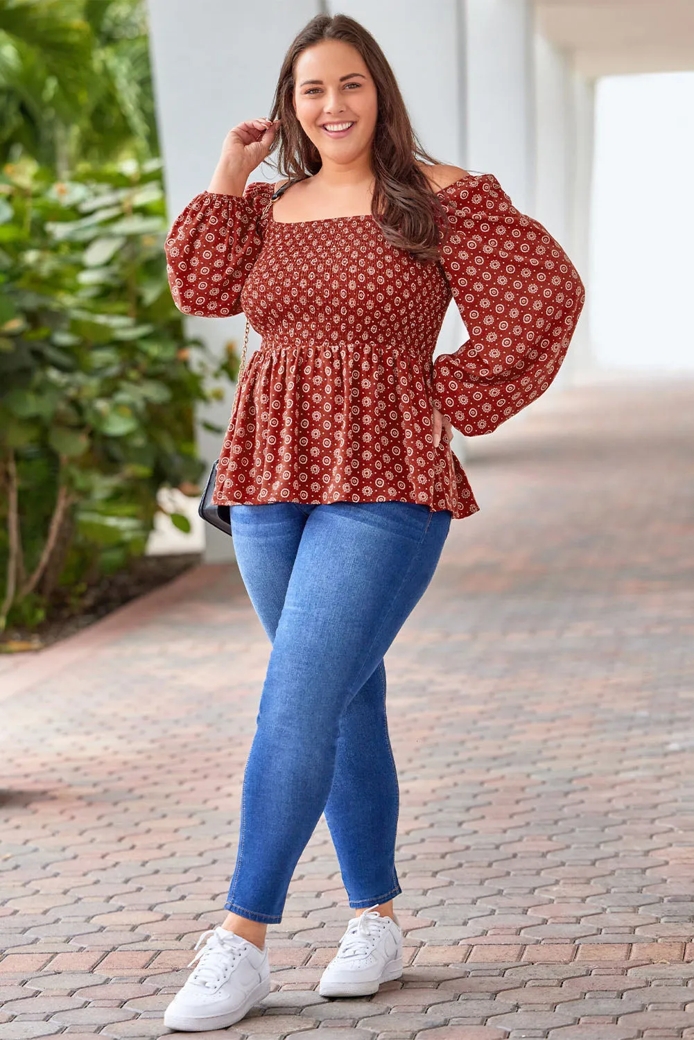 Plus Size Square Neck Peplum Blouse