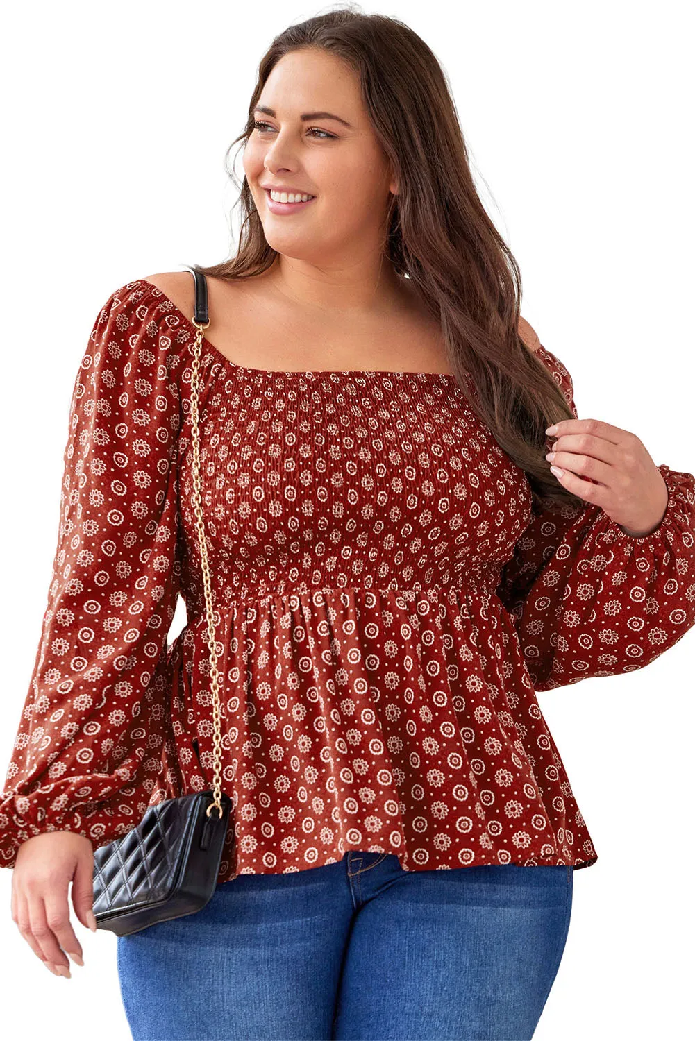 Plus Size Square Neck Peplum Blouse