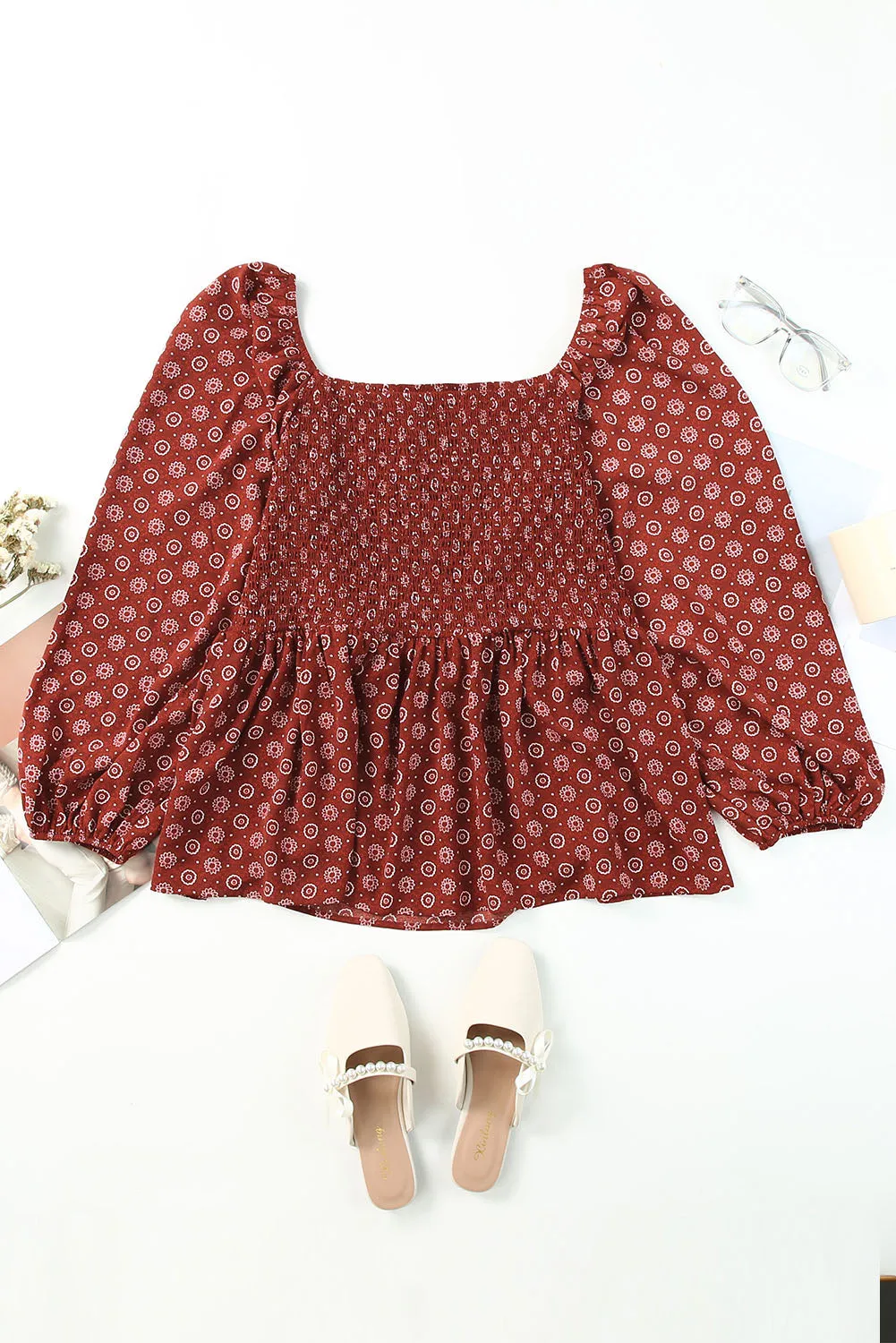 Plus Size Square Neck Peplum Blouse