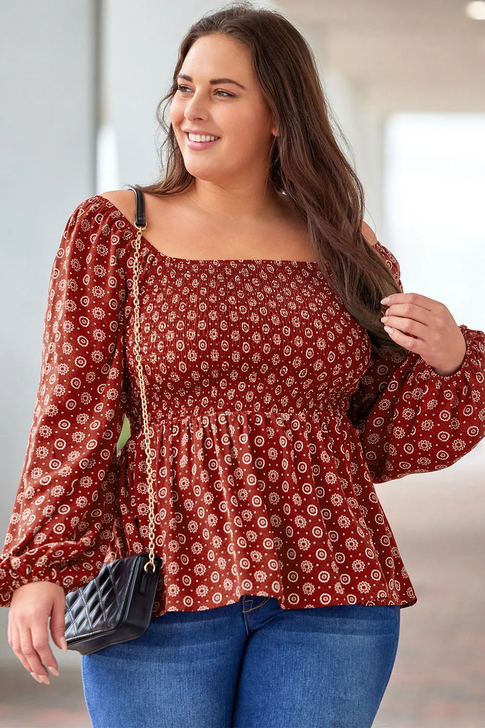 Plus Size Square Neck Peplum Blouse