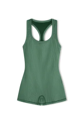 STRIPE RIB RACER BACK BODYSUIT | TALLOW GREEN